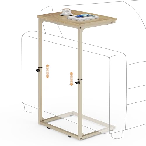 C Shaped End Table for Couch, 33.2'' Tall C Table Adjustable Height Side Table, Small Side Table for Small Spaces, Couch Tables that Slide Under, Tv Tray Table for Living Room, Natural - color: Natural (1 Pack), style: Ordinary