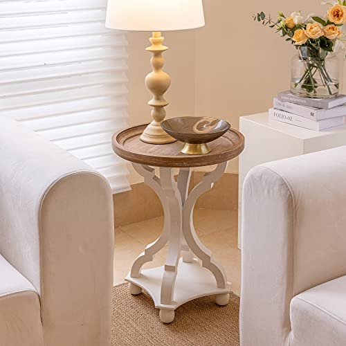 Farmhouse End Table Rustic Accent Side Table, Natural Tray Top Nightstand for Family, Dining or Living Room, Handcrafted Finish, Modern, Concave Legs - color: Round, size: 1-Pack