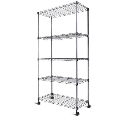 Whitmor 5-Tier Heavy Duty Shelving Unit, Metal Adjustable Storage Shelves, 2000 lbs Capacity for Pantry, Kitchen, Closet, Laundry, 29.6" L x 13.7" W x 59.4" H, Black - color: Black, size: 5-TIER,30"L x 14"W x 59"H