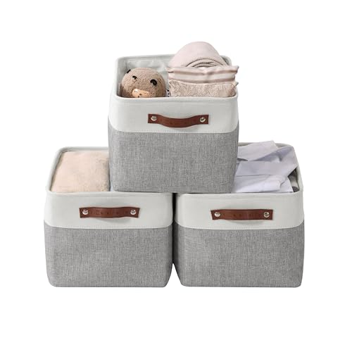 DECOMOMO Storage Bins, Extra Large Fabric Storage Baskets for Shelves, Decorative Linen Closet Organizer, 15.8 x 12.5 x 10 inches (Grey & White, 3 Pack) - color: Grey and White, size: Extra Large/3P