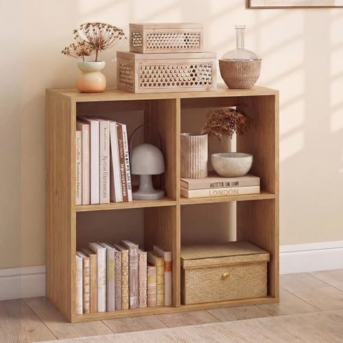 4 Cube Storage Organizer, Small Bookshelf for Small Space, 2-Tier Bookcase with Open Back, Wooden Display Shelf for Bedroom, Living Room - color: Natural, size: 4-Cube