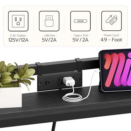 78.7'' Narrow Console Table with Adjustable Height (27.6''-35.4''), Behind Couch Table Skinny with Outlet, Long Entryway Table, Couch Table Behind Sofa for Living Room, Black CT22UBB - color: Black, size: 78.7"L x 6.7"W x 27.6"H - 35.4"H