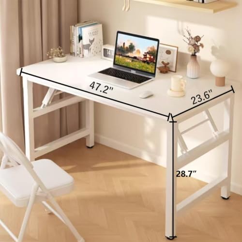47.2 Inch Folding Table，Square Folding Desks for Small Space,Small Foldable Desk No Assembly - color: Frame：white/Board：white, size: 47.2"x23.6"
