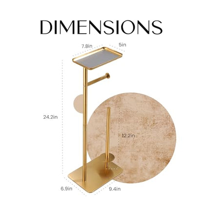 Day Moon™ - Toilet Paper Holder - Modern Roll Holder for Bathroom - 1 Pack - Free Standing - with Shelf, Gold - color: Gold