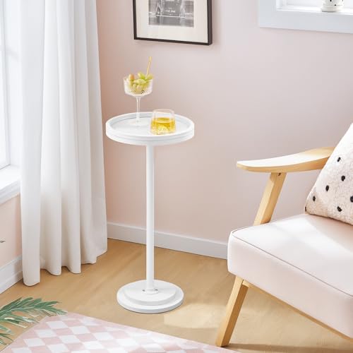 HOOBRO Small Round Side Tables, Set of 2, Drink Tables, Coffee Martini Tables with Pedestal Accent for Small Spaces in Living Room, Bedroom, Sofa Couch, White WW168BZP201 - color: White