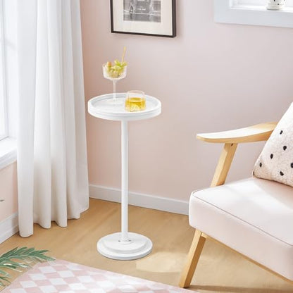 HOOBRO Small Round Side Tables, Set of 2, Drink Tables, Coffee Martini Tables with Pedestal Accent for Small Spaces in Living Room, Bedroom, Sofa Couch, White WW168BZP201 - color: White