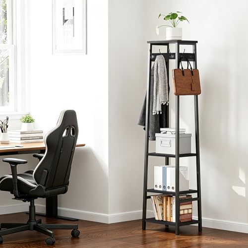 Coat Rack Freestanding, Coat Stand with 3 Shelves and 7 Hooks, Hall Tree Free Standing, Clothes Rack Stand Organizer for Bedroom, Hallway, Entryway, Living Room, Industrial Style, Black - color: Black, style: 3 Shelves