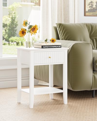 Fluted Nightstand, Farmhouse Night Stand with 1 Drawers, Mid Century Modern Side Accent Table,Bedside End Table for Bedroom, Living Room, White - color: White, size: 1 Drawer