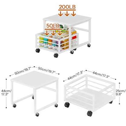 HOOBRO End Table, Mini Fridge Stand with Storage, Mini Fridge Table with Wheels and Adjustable Feet, Sturdy Metal Frame, for Living Room, Bedroom, Office, White WW155TL01 - color: White