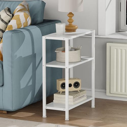 3-Tier Side Table, Small End Table, Sofa Side Table for Narrow Spaces, Slim End Table, Skinny Nightstand Table for Living Room Bedroom Office, White - color: White