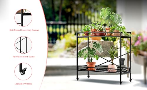 Zhongma 2 Tier Window Height Sturdy Metal Plant Stand with Wheels, 40.5x16x39.4 Inch High, Heavy Duty Succulent Shelf for Home Indoor and Outdoor, 440 LBS Capacity & Heavy Duty Construction - color: 2 Tier 40.5x16x39.4 Inch High