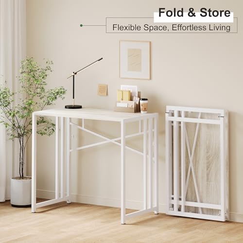 Lutown-Teen Small Folding Desk 35 inch, No Assembly Required Small Office Desk, Writing Gaming Computer Camping Table, Beige - color: Beige, size: 35 Inch