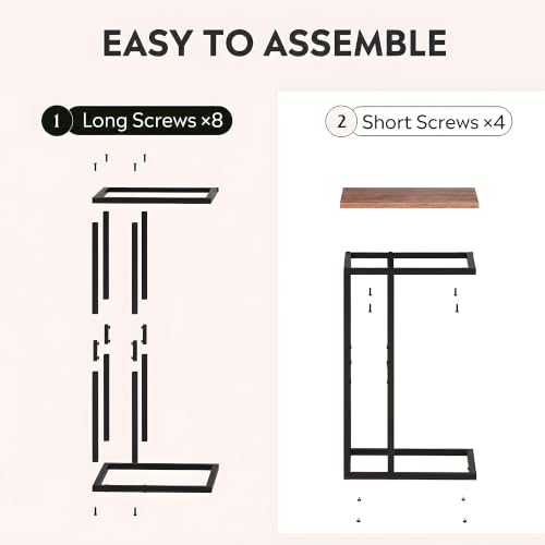 WLIVE C Shaped End Table, Small Side Tables for Sofa and Bed, Couch Table That Slides Under for Living Room, Bedroom, Home Office, Small Spaces - color: Brown