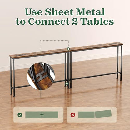 SUPERJARE 5.7 Inch Console Table with Outlet, Sofa Table, Behind Couch Table, 5.7 x 39.4 x 29.7 Inches, Metal Frame, for Living Room, Hallway, Rustic Brown - color: Rustic Brown, size: 5.7''D x 39.4''W x 29.7''H
