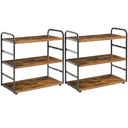 IBUYKE Kitchen Countertop Standing Storage Shelf,Set of 2,Brown TWJ001H-2 | 3-Tier Bathroom Counter Organizer Tray Countertop Storage Shelf Counter Standing Rack Cosmetic Holder - size: square, style: 2