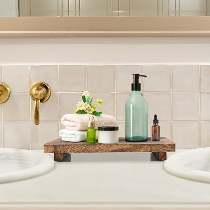 2pcs Wood Pedestal Stand, Wooden Riser Soap Tray for Kitchen Counter Sink Stand Decorative Rustic Bathroom Dishes Table Decor (9 * 6inch)
