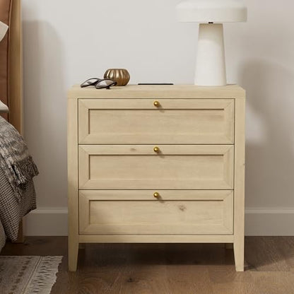 3 Drawer Nightstand Set of 2, Farmhouse Large Bedside End Table with Charging Station, Mid Century Wood Night Stand for Sofa, Bedroom, Light Oak - color: Light Oak, size: 2 PCS (3 Drawers)