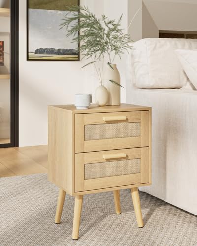 Masupu Rattan Night Stand,Modern nightstand Boho Bedside Table with 2 Drawer,Small End Side Table for Bedroom,Living Room,Office,Natural - color: Natural