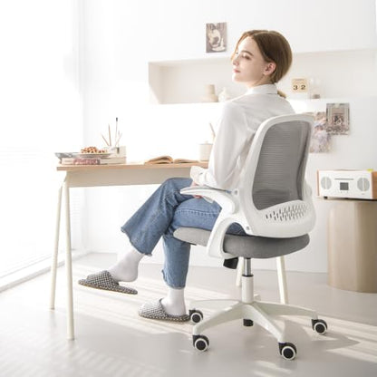 NEO CHAIR Office Desk Gaming Ergonomic Computer Chair with Lumbar Back Support Adjustable Height Swivel Rolling Wheels Flip-up Arms Mesh Chair for Home Vanity (Grey) - color: Grey