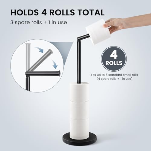 Cesun Extra Weighted Base Toilet Paper Holder Stand - SUS304 Rust Proof Free Standing Tissue Roll Holder for 4 Rolls, No Tipping, No Slipping, Matte Black - color: Black