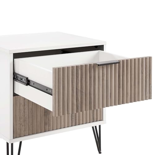 BROVAVE Sturdy Metal Legs Small Nightstand, Modern Nightstand with Textured Drawers, Storage Cabinet for Indoor use, Grey+White - color: Grey+white