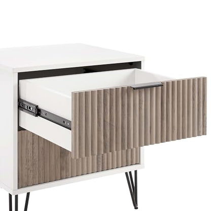 BROVAVE Sturdy Metal Legs Small Nightstand, Modern Nightstand with Textured Drawers, Storage Cabinet for Indoor use, Grey+White - color: Grey+white