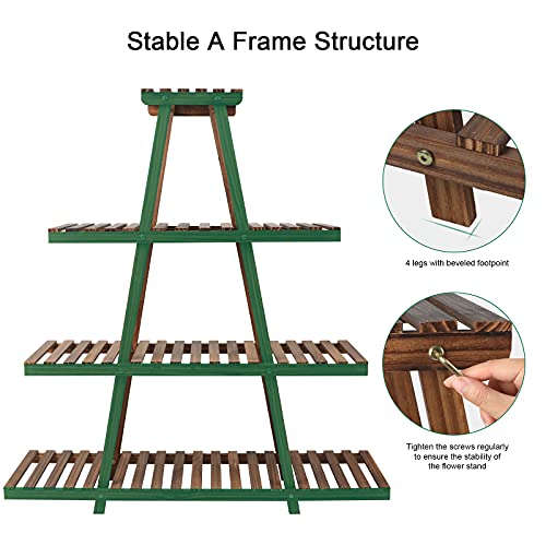 Ufine 4 Tier Wood Plant Stand Indoor Outdoor A Frame Plant Display Shelf | Multiple Plants Rack Flower Pot Holder for Living Room Balcony Patio