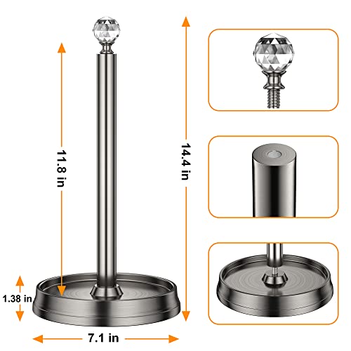 KASUNTO Paper Towel Holder with Crystal Ball - Steel Countertop Stand, Fits Standard & Jumbo Rolls, Brushed Nickel - color: Brushed Nickel
