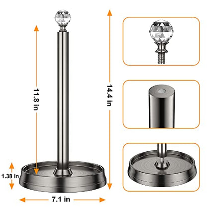 KASUNTO Paper Towel Holder with Crystal Ball - Steel Countertop Stand, Fits Standard & Jumbo Rolls, Brushed Nickel - color: Brushed Nickel