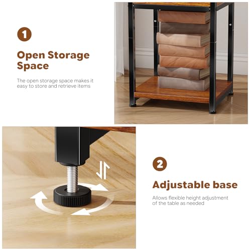 Ekisemio 3-Tier Side Table – End Table Nightstand for Small Spaces & Living Room, Rustic Brown