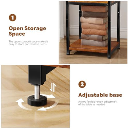 Ekisemio 3-Tier Side Table – End Table Nightstand for Small Spaces & Living Room, Rustic Brown