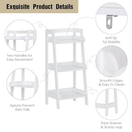 UTEX 3-Tier Ladder Shelf, Bathroom Shelf Freestanding, 3-Shelf Spacesaver Open Wood Shelving Unit, Ladder Shelf (White) - size: 3-Tier