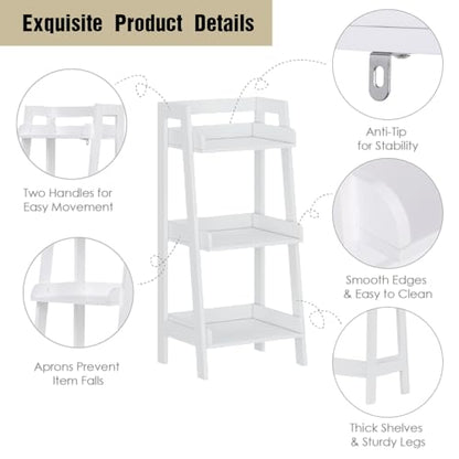 UTEX 3-Tier Ladder Shelf, Bathroom Shelf Freestanding, 3-Shelf Spacesaver Open Wood Shelving Unit, Ladder Shelf (White) - size: 3-Tier