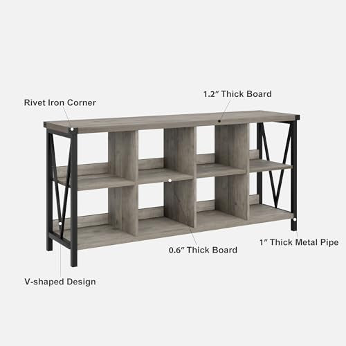 Narrow Console Tables, 2 Tier Entryway Table w/Storage Shelf, 8 Cube Storage Organizer and Shelves, Cube Shelf Bookshelf for Home and Bedroom, 13.4" D x 62.2" W x 30.3" H, Grey