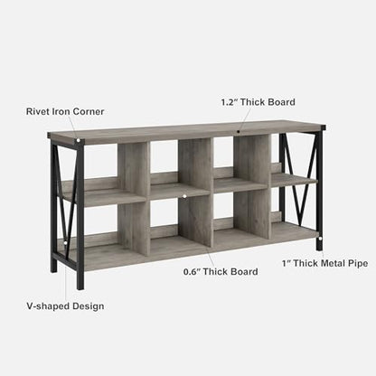 Narrow Console Tables, 2 Tier Entryway Table w/Storage Shelf, 8 Cube Storage Organizer and Shelves, Cube Shelf Bookshelf for Home and Bedroom, 13.4" D x 62.2" W x 30.3" H, Grey