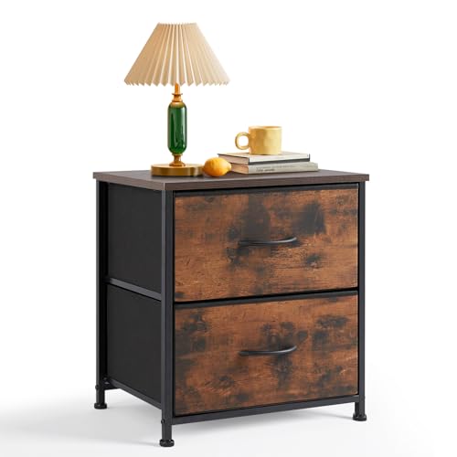 Nightstand, Small 2 Drawer Dresser End Table Bedside Furniture, Wooden Top Fabric Bins for Bedroom, Closet, Entryway, Dorm, 11.8" D x 18" W x 20", Brown - color: Brown