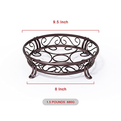 Yimobra Metal Plant Stand for Outdoor Indoor, Heavy Duty Flower Pots Holder Rustproof Wrought Iron Planter Stands Garden Round Supports Rack for Planter 9.5 Inches, Bronze Brown