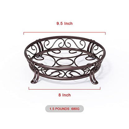 Yimobra Metal Plant Stand for Outdoor Indoor, Heavy Duty Flower Pots Holder Rustproof Wrought Iron Planter Stands Garden Round Supports Rack for Planter 9.5 Inches, Bronze Brown