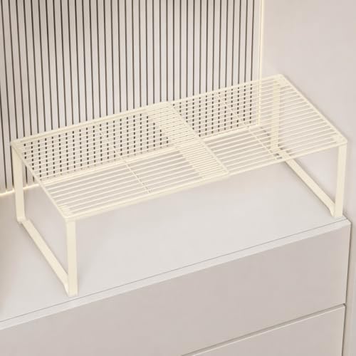 Extendable Metal Wire Shelf Organizer - Adjustable 15-24.4in Length, Stackable Storage Rack for Kitchen/Pantry/Bathroom/Shoe Cabinet/Tool Closet (1, Cream) - color: Cream, size: 1 Pack