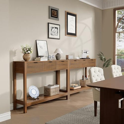 Nasonet Fluted Console Table, Wooden Sofa Table with Storage and Drawers, Farmhouse Behind Couch Table Entryway Table for Entrance, Hallway, Living Room, Brown - color: Brown, style: Modern