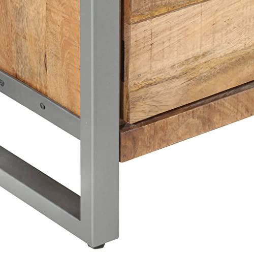 Industrial Nightstand 11.8 x 15.7 x 19.7 in Rough Mango Wood Brown Bedside Cabinet with Iron Frame No Assembly Needed for Bedroom and Living Room
