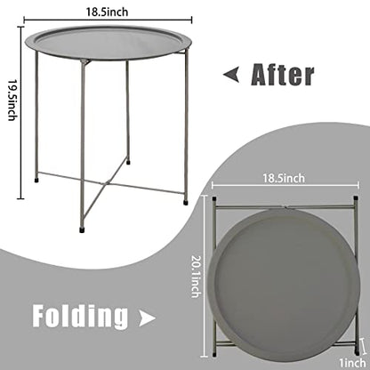 Garden 4 you End Table Metal Side Table Grey Round Folding Tray Cyan Sofa Small Accent Fold-able Table, Round End Table Tray, Next to Sofa Table, Snack Table for Living Room and Bed Room - color: Grey