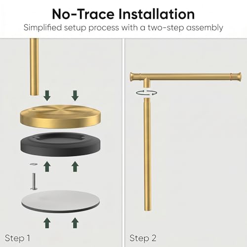 Hoimpro 13" Brushed Gold Stand Hand Towel Holder Bathroom Kitchen Countertop Towel Rack Towel Bar Ring Free Standing Counter T Bath Accessories Freestanding Vanity Sink Hardware Stainless Steel - color: Brushed Gold