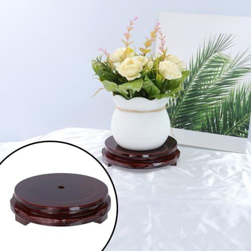 Wooden Display Stand Base 4.72" x 4.72" Wood Carved Craft Pedestal | Traditional Wooden Base, Oriental Antique Display Riser, Round Pedestal Stands, for Vase, Teapot, Stone, Flower Pot - size: Round, 4.72" x 4.72"