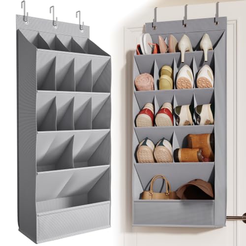 Mefirt Over the Door Shoe Rack for Closet Fit 18+ Pairs, Door Shoe Organizer with Large Breathable Pockets, Hanging Shoes Rack Fit Boots, Behind the Door Shoe Holder for Categorized Storage, Grey ﻿ - color: Grey 18 Pairs Breathable Pockets