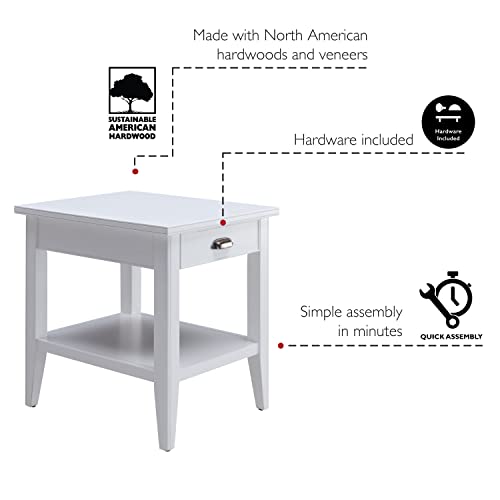 Leick Home Laurent 20 in. Solid Wood End Table with Shelf and Drawer, White, 10507-WT - color: White