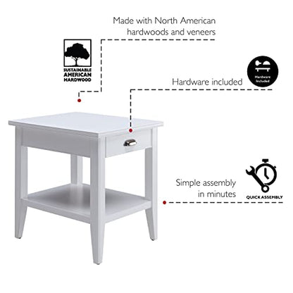 Leick Home Laurent 20 in. Solid Wood End Table with Shelf and Drawer, White, 10507-WT - color: White