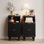 Fluted Nightstands Set of 2,Narrow Bedside Table with 2 Drawers & Storage, Farmhouse Walnut End Table Modern Side Table for Bedroom Livingroom Sofa Office, Small Space - color: Black,11.8" With 2 Drawers
