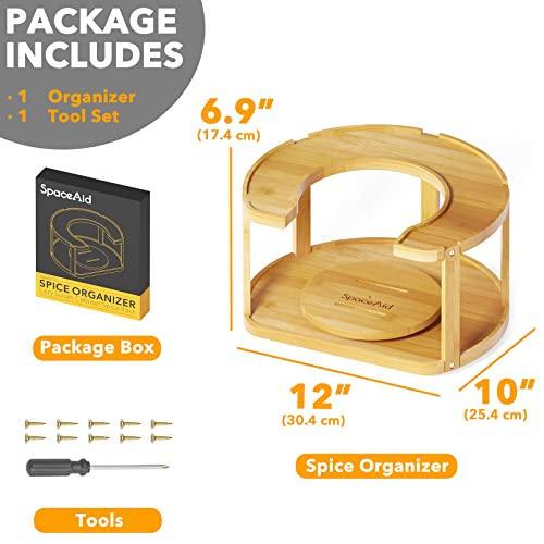 SpaceAid 2 Tier Bamboo Spice Rack Organizer, Lazy Susan Turntable for Cabinet, Home Kitchen Spices Spinning Rotating Shelf Racks for Pantry Seasoning Bottle Holder Storage (Two Tier, Natural)