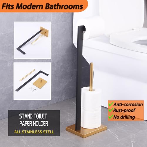 GERZWY Free Standing Toilet Paper Holder, SUS 304 Stainless Steel Toilet Paper Stand with Reserve (Black & Gold) DZY004-BD - color: Black & Gold